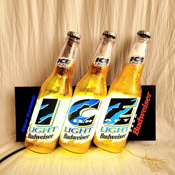 Vintage 1994 Budweiser Ice Light Draft Beer Lighted Sign Display Work - Picture 2 of 15